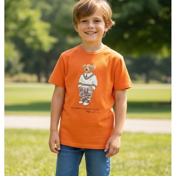 Polo Bear By Ralph Lauren T-Shirt Size 8/10 Boys Orange Preppy Casual Colorful - Picture 1 of 9